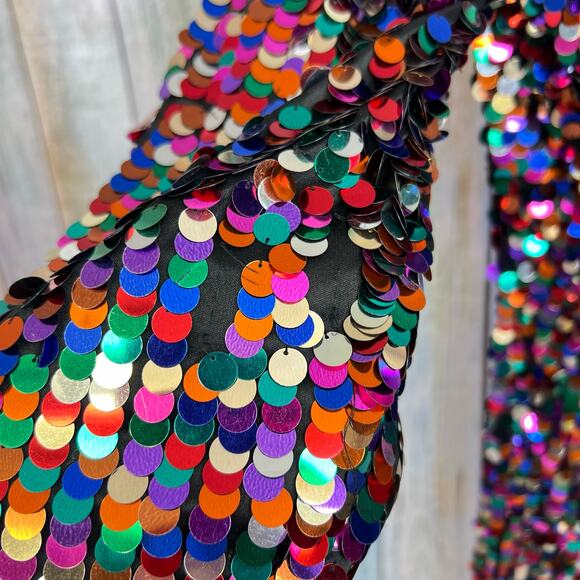 Oleg Cassini Black Tie Vintage Sequin Dress Size 4 Rainbow Long Sleeve Party - Picture 6 of 9